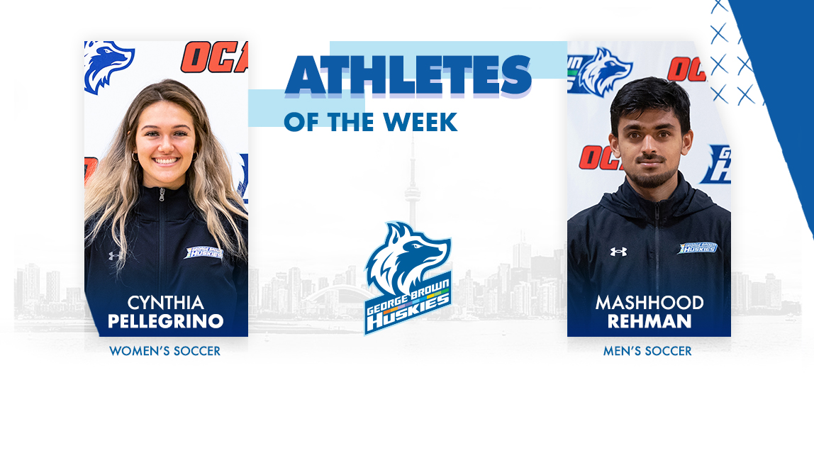 Athletes of the Week; Cynthia Pellegrino womens soccer; Mashhood Rehman men's soccer.