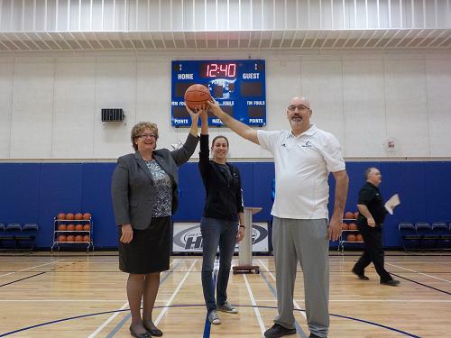 President of George Brown Anne Sado, Manager of Athletics Melanie Derin-Lajoie, Albert DaSilva