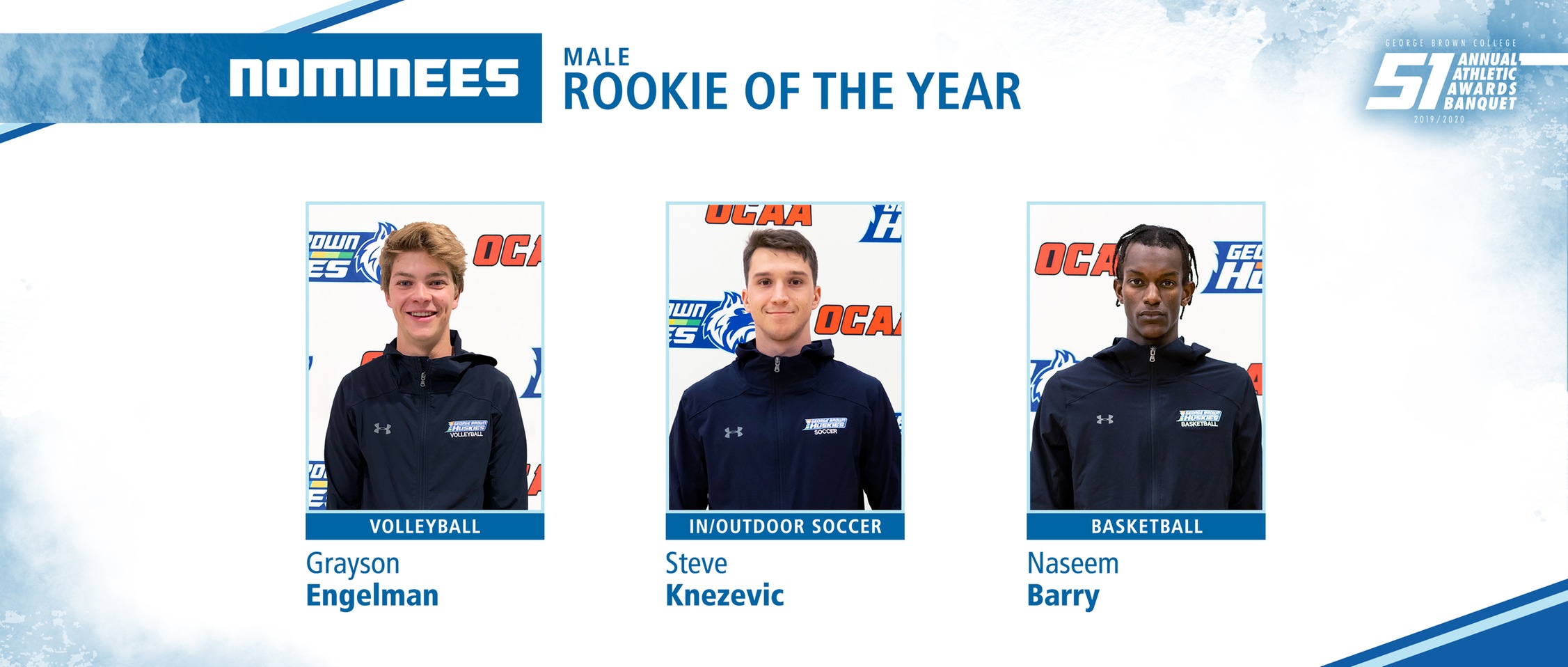 Nominees male rookie of the yearGrayson Engelman men's volleyballSteve Knezevic men's indoor/outdoor soccerNaseem Barry men's basketball